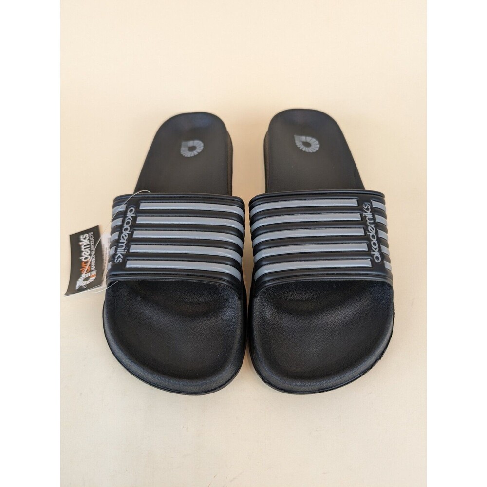 Akademiks Sandals Mens 44 Flip 1.0 Slip On Pool Slides Black Grey Shoes NEW - Picture 5 of 9